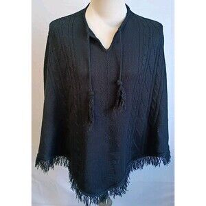 Geri C Sport Black Knitted Poncho medium size with fringe